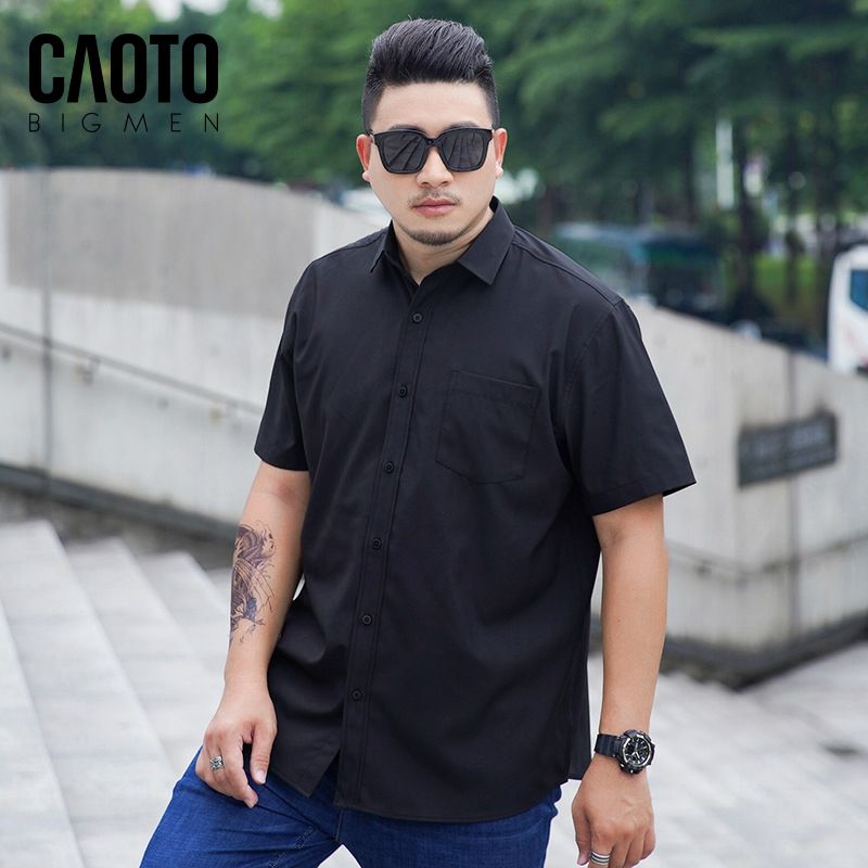 Áo Sơ Mi Đen Trơn Tay Ngắn Size Lớn