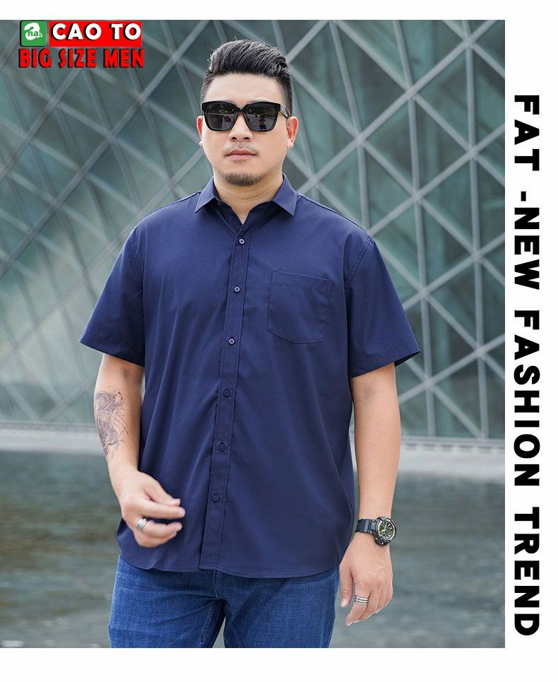Áo Sơ Mi Nam Xanh Đen Tay Ngắn Nam Big Size 2XL 3XL 4XL 5XL 6XL 7XL