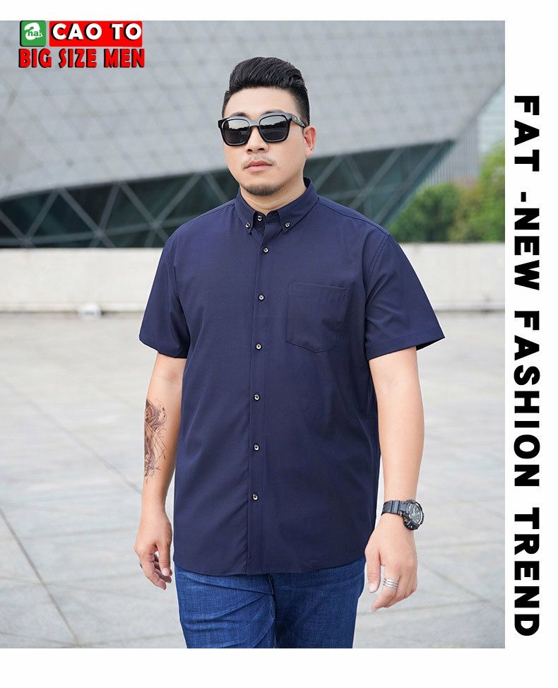 Áo Sơ Mi Nam Xanh Đen Tay Ngắn Nam Big Size 2XL 3XL 4XL 5XL 6XL 7XL