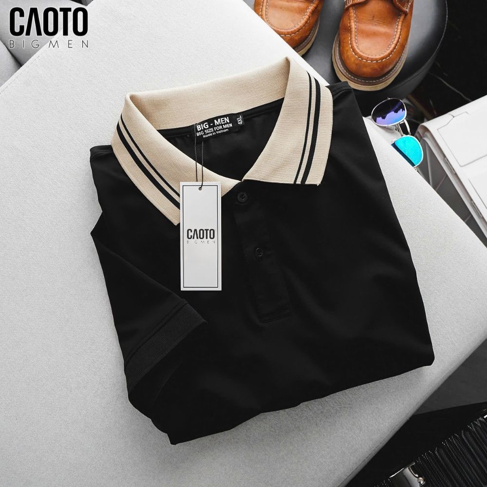 Áo Thun Polo Cổ Phối Nâu Sọc Đen Big Size 80-130 KG