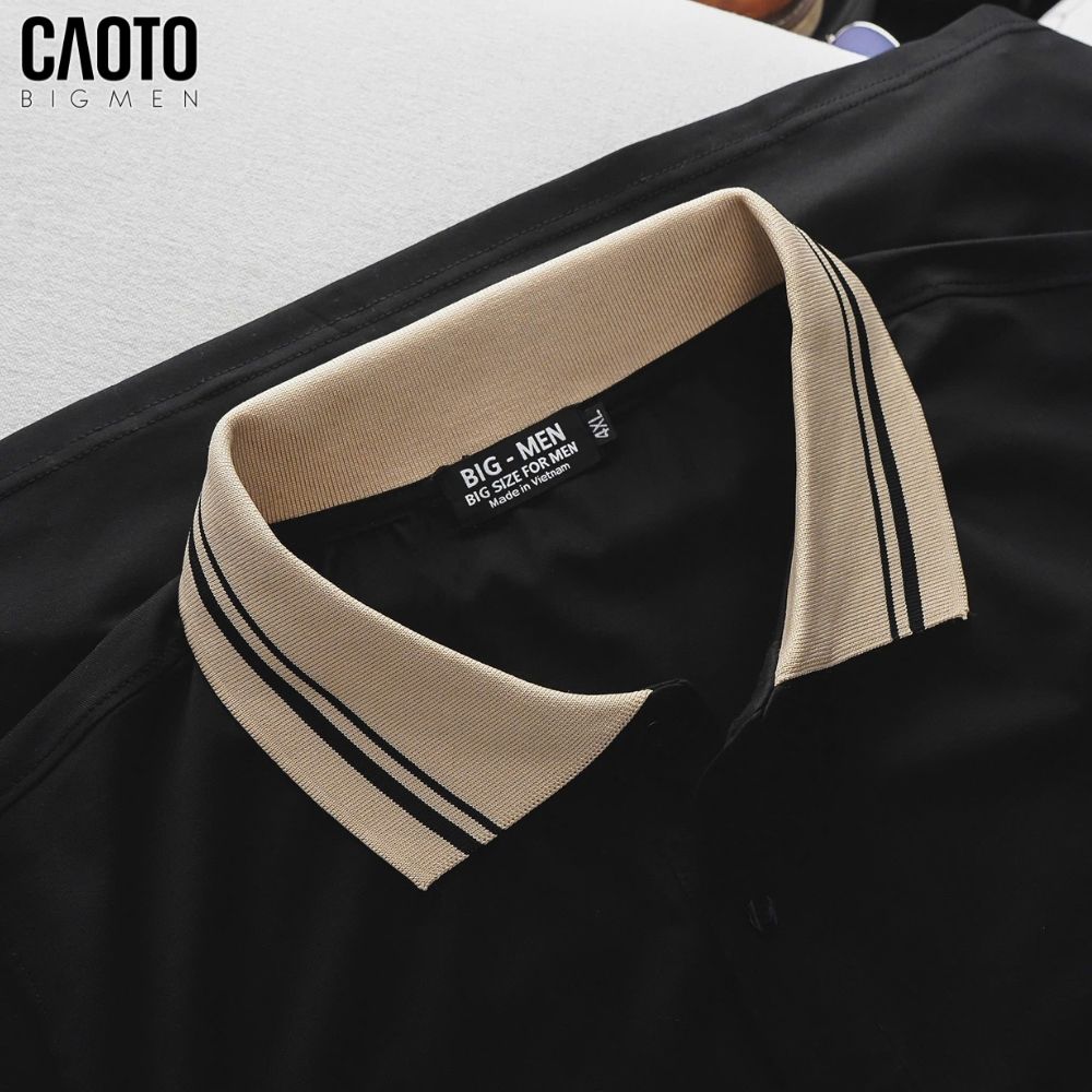 Áo Thun Polo Cổ Phối Nâu Sọc Đen Big Size 80-130 KG