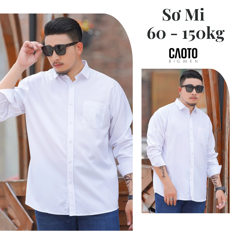 Áo Sơ Mi Tay Dài Nam Size Lớn Màu Trắng Trơn 5XL 6XL 7XL 8XL 9XL 10XL