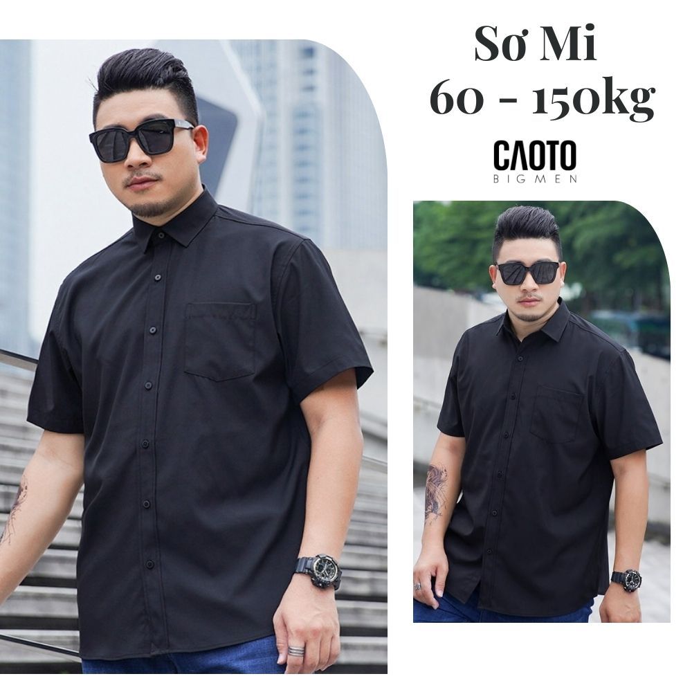 Áo Sơ Mi Đen Trơn Tay Ngắn Size Lớn