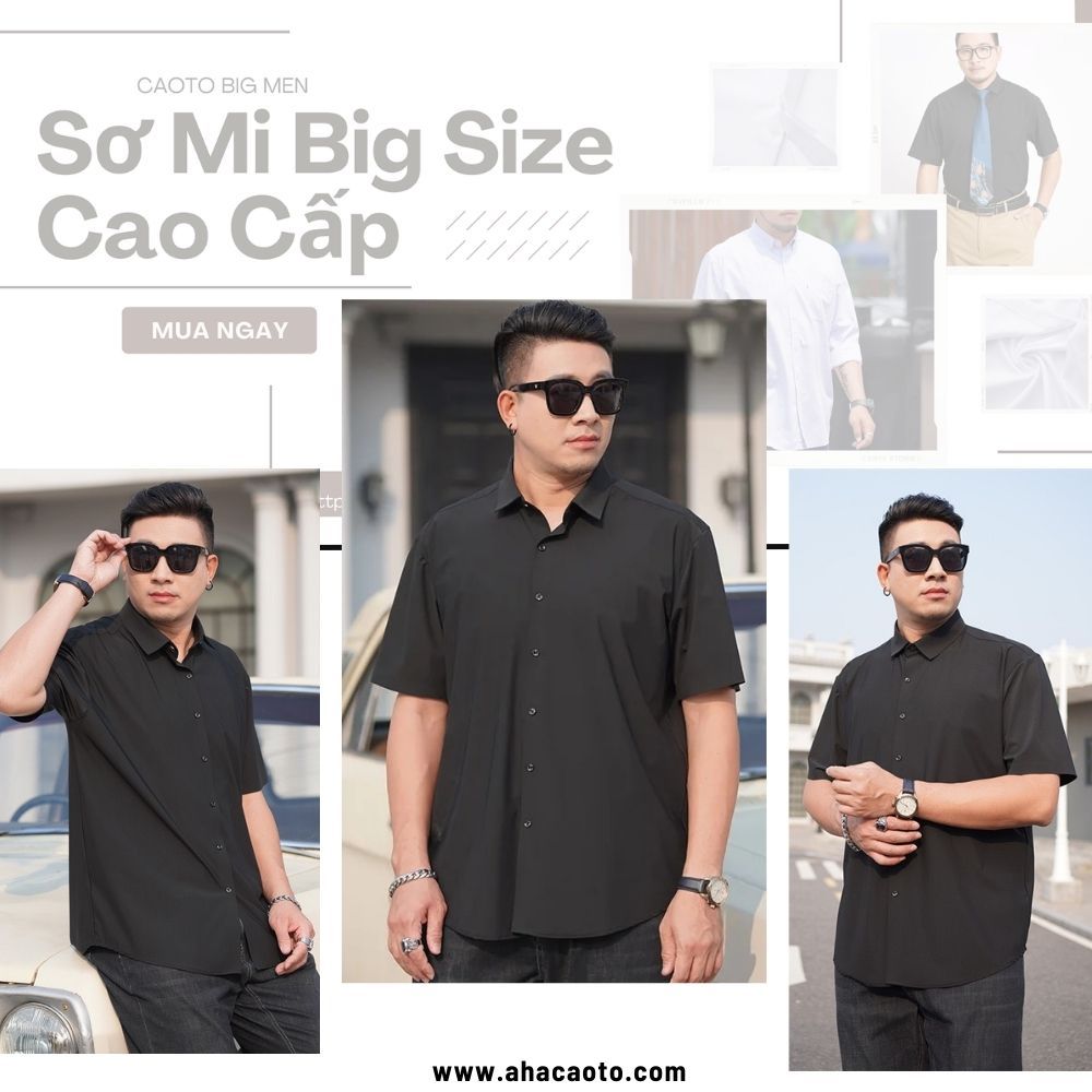 Áo Sơ Mi Đen Trơn Tay Ngắn Size Lớn