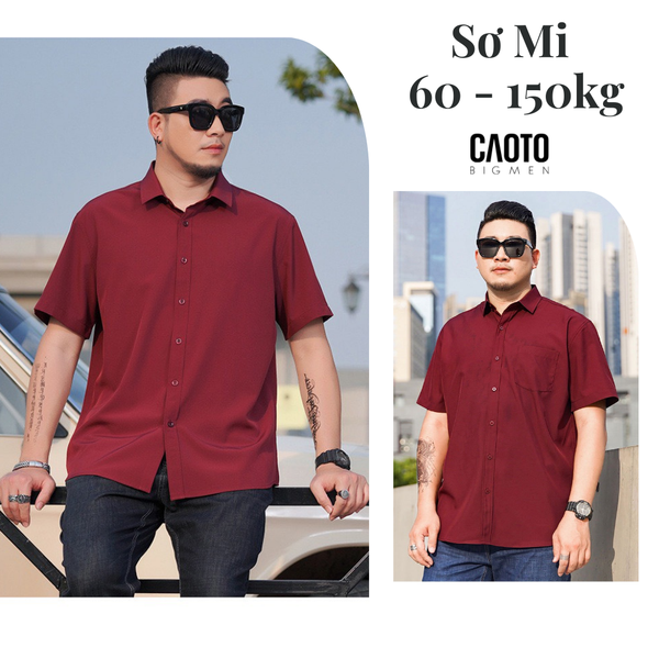  Áo Sơ Mi Nam Đỏ Đô Tay Ngắn Big Size 2XL 3XL 4XL 5XL 6XL 7XL 