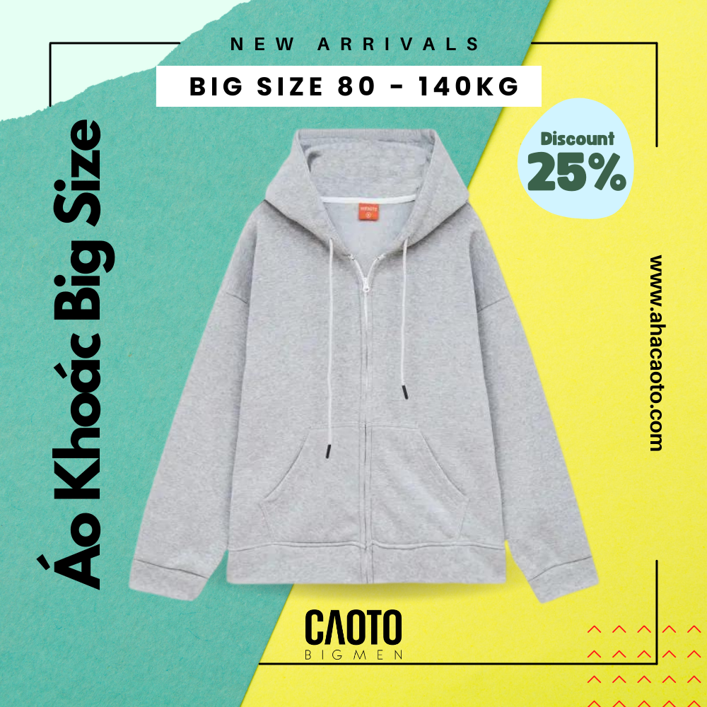 Áo Khoác Dây Kéo Xám Nhạt Big Size 80-140KG