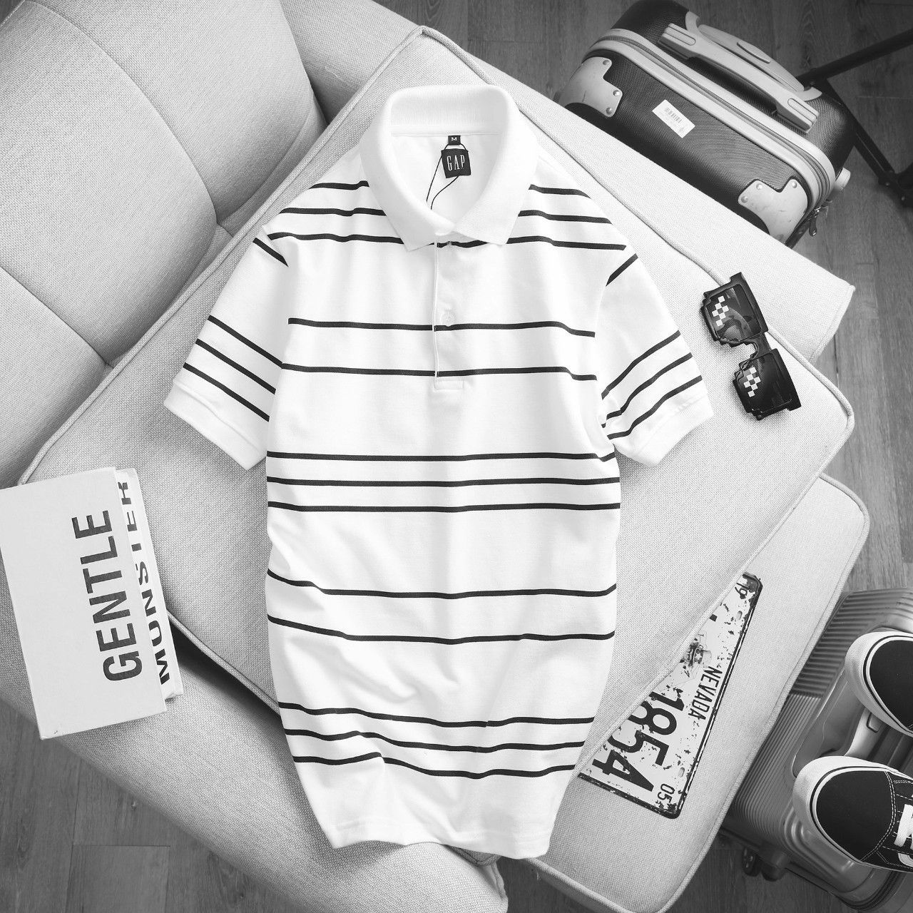 Áo Polo Tay Ngắn Họa Tiết Kẻ NGang Trắng BIg Size Men