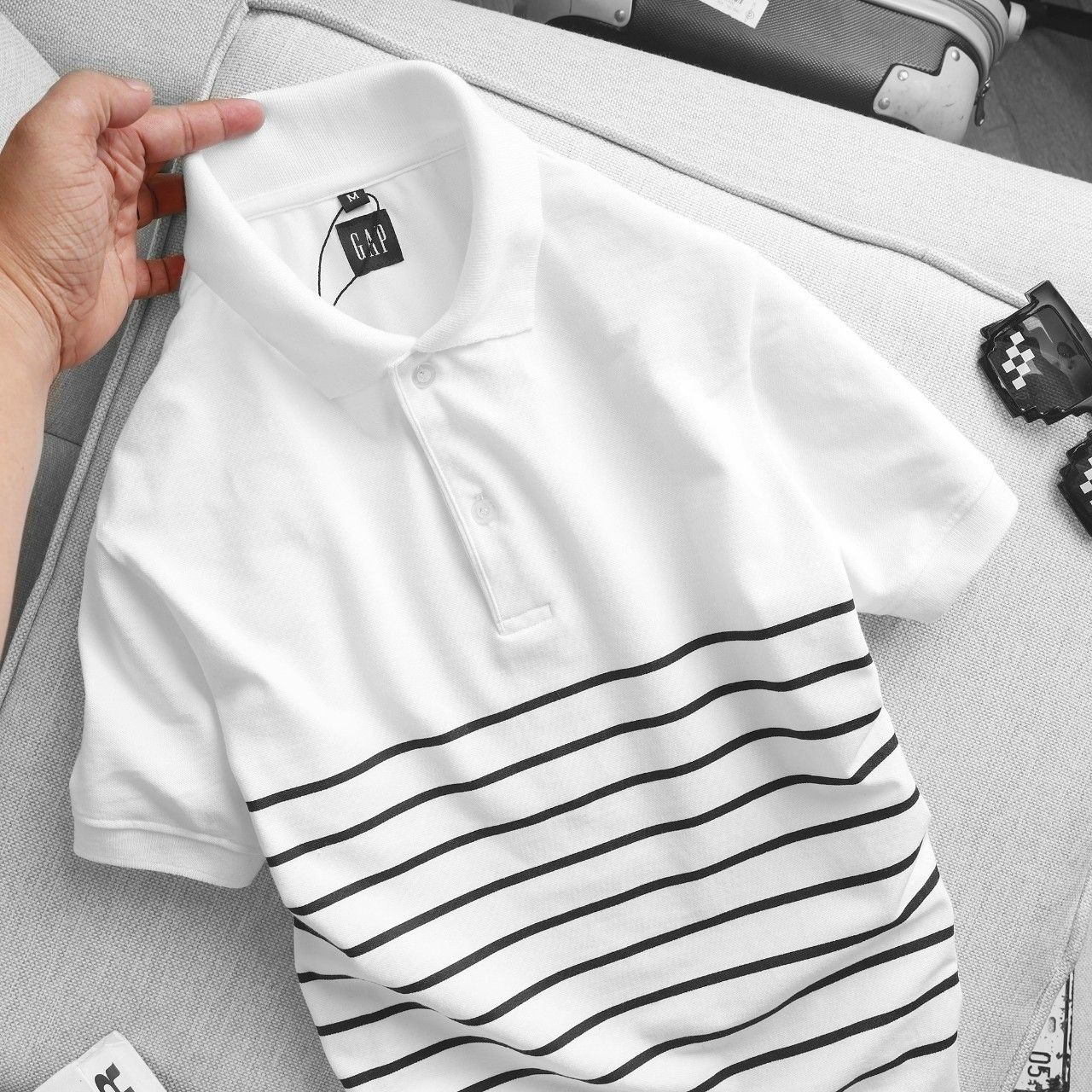 Áo Polo Tay Ngắn Họa Tiết Kẻ NGang Trắng BIg Size Men