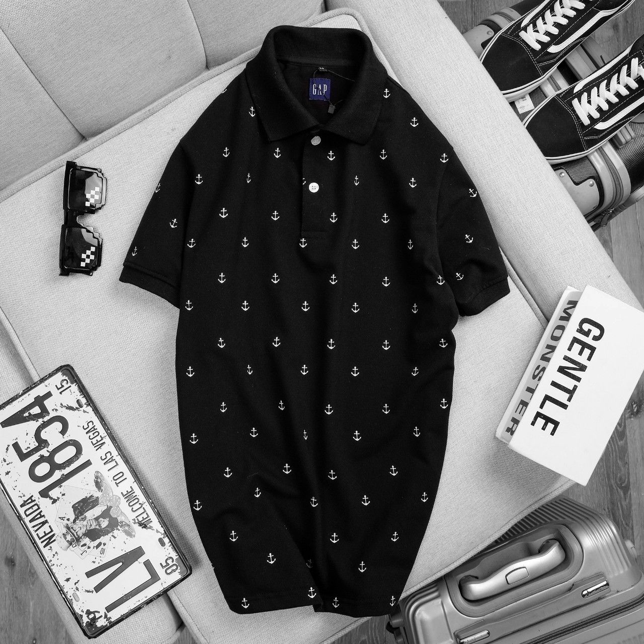 Áo Polo Đen Họa Tiết Mini Big Size Men