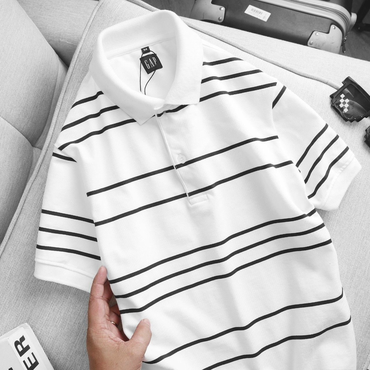 Áo Polo Tay Ngắn Họa Tiết Kẻ NGang Trắng BIg Size Men