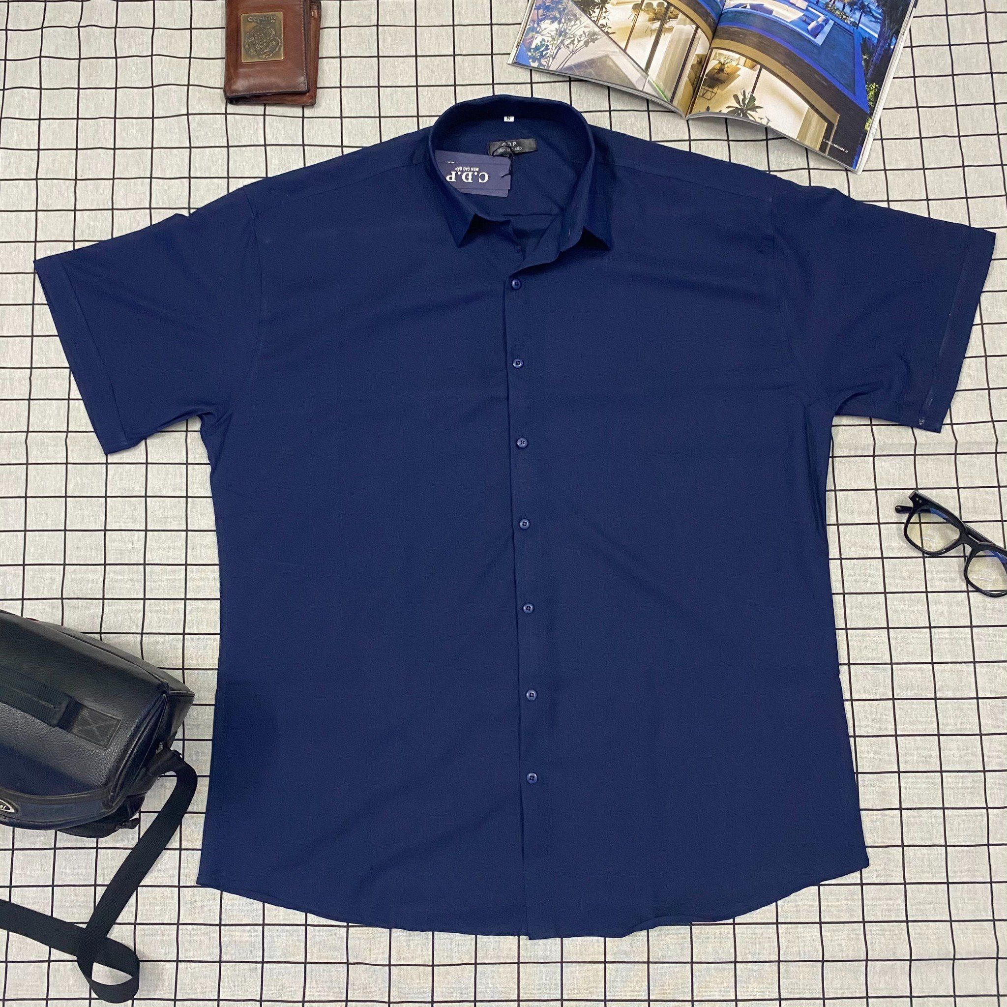 Áo Sơ Mi Tay Ngắn CDP Màu Xanh Navy Trơn Big Size