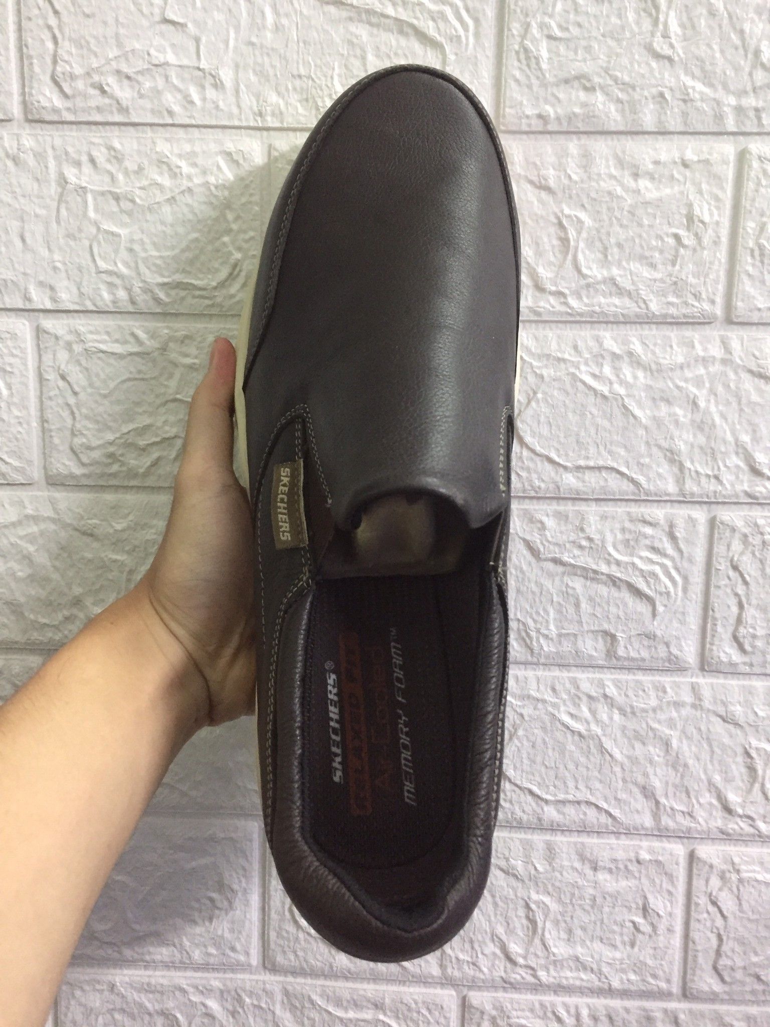 Giày lười Skecher Nâu đế Kem Big Size