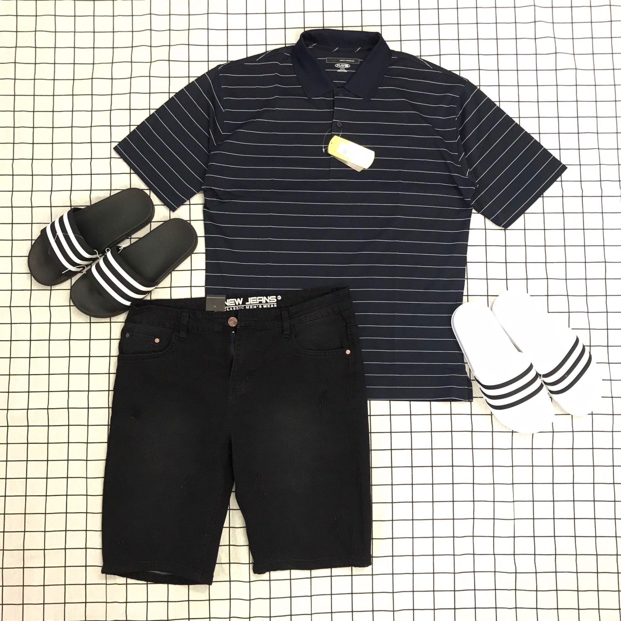 Áo Polo Cao Cấp Đen Sọc Trắng Big Size Men