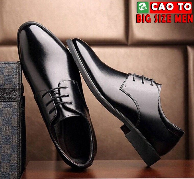 Giày Tây dây buộc Lace Trơn Đen Nam Bigsize