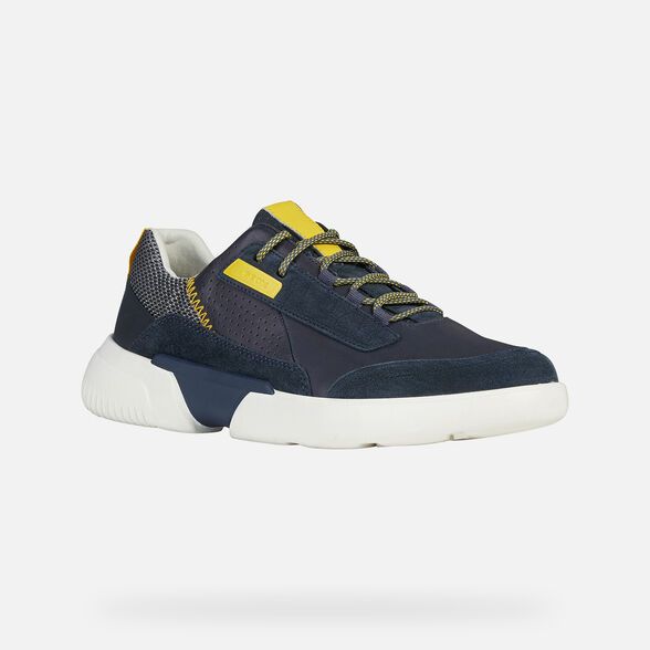 Giày Sneaker Thể Thao Geox Patent Da Mềm Màu Navy Big Size Men