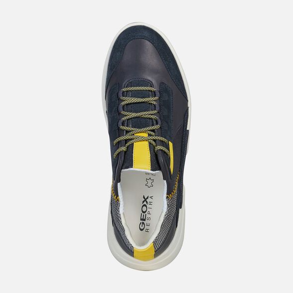Giày Sneaker Thể Thao Geox Patent Da Mềm Màu Navy Big Size Men