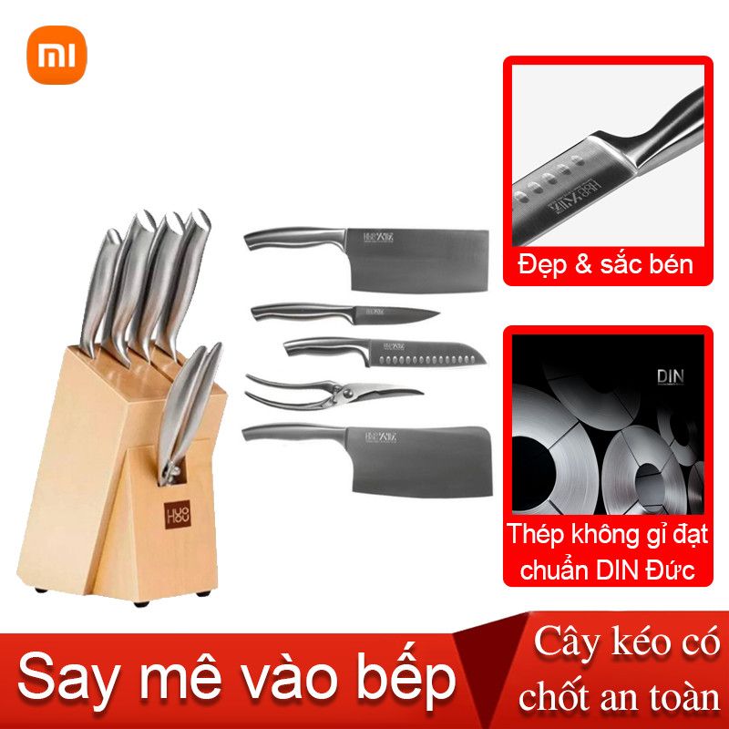 Bộ dao Đức 6 món Xiaomi HuoHou kèm chân đế gỗ
