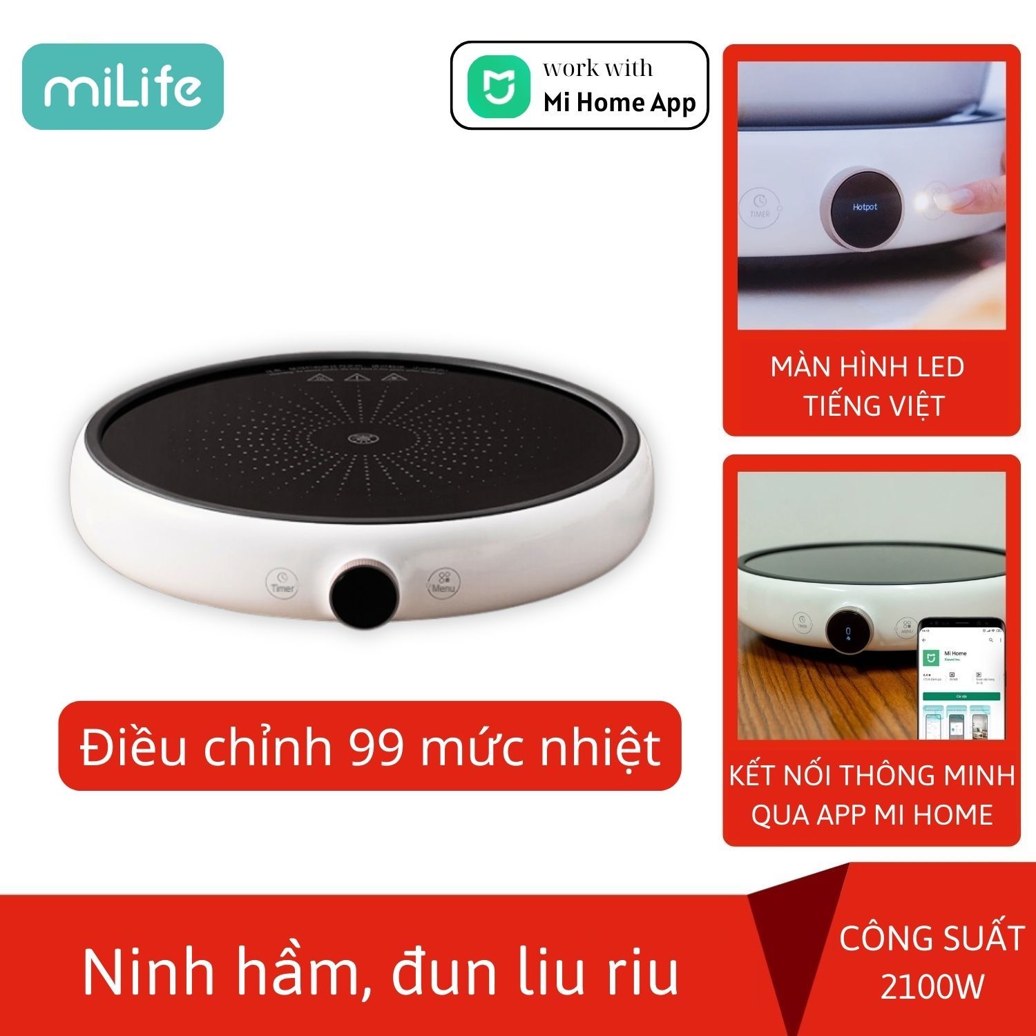 Bếp từ Xiaomi miLife với 99 mức nhiệt Bếp từ tròn LFT011