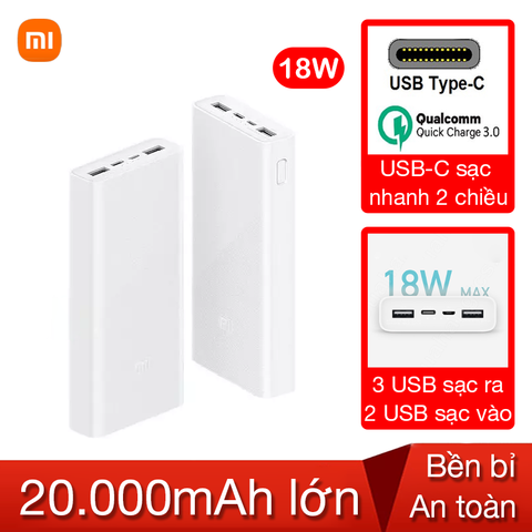  Pin dự phòng 20000mAh Gen3 Xiaomi sạc nhanh 18w 