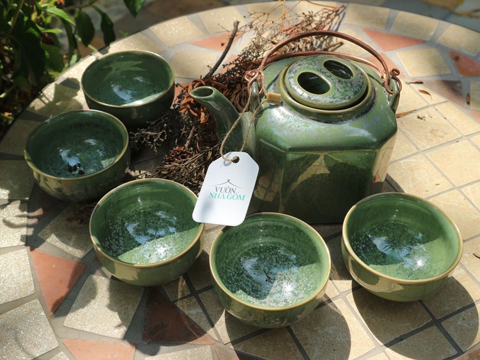 Bộ ấm trà lục giác trung 6 tách, màu men 14