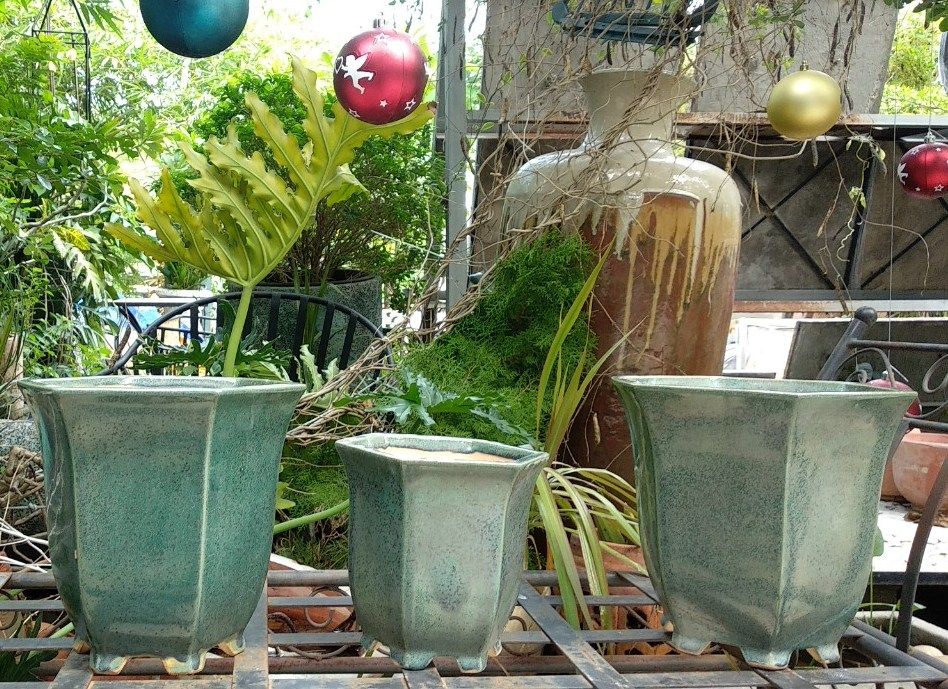 Chậu bonsai lục giác, bộ 2, xanh đồng