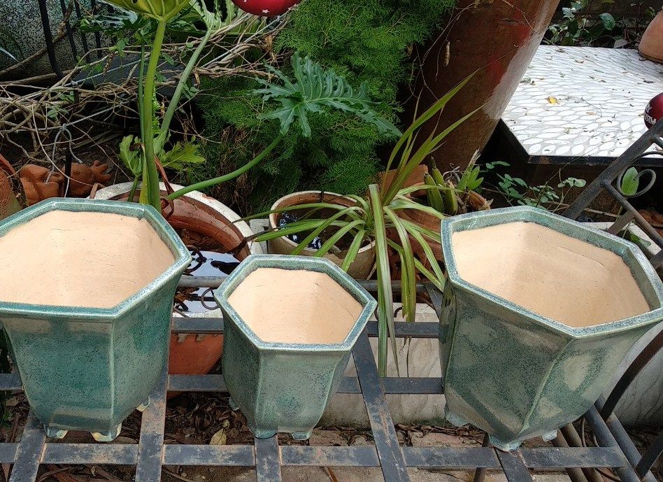 Chậu bonsai lục giác, bộ 2, xanh đồng