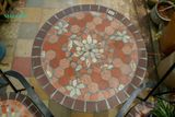  Bàn tròn gạch cam viền nâu, gốm Mosaic, R60cm 