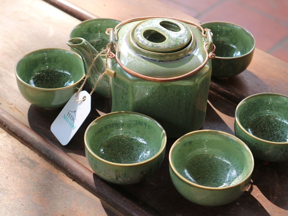 Bộ ấm trà lục giác trung 6 tách, màu men 14