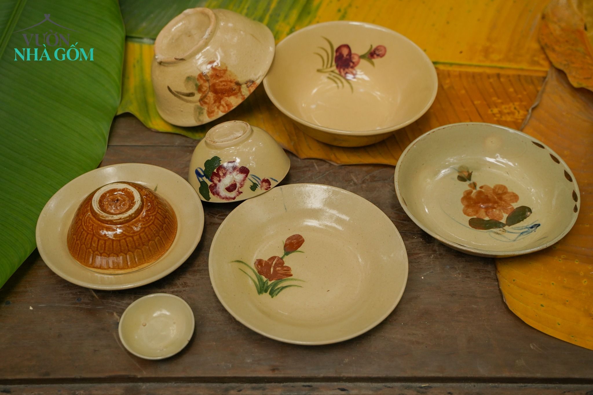 Dĩa hoa nâu lớn, chén bát Lái Thiêu, C3xR19 cm