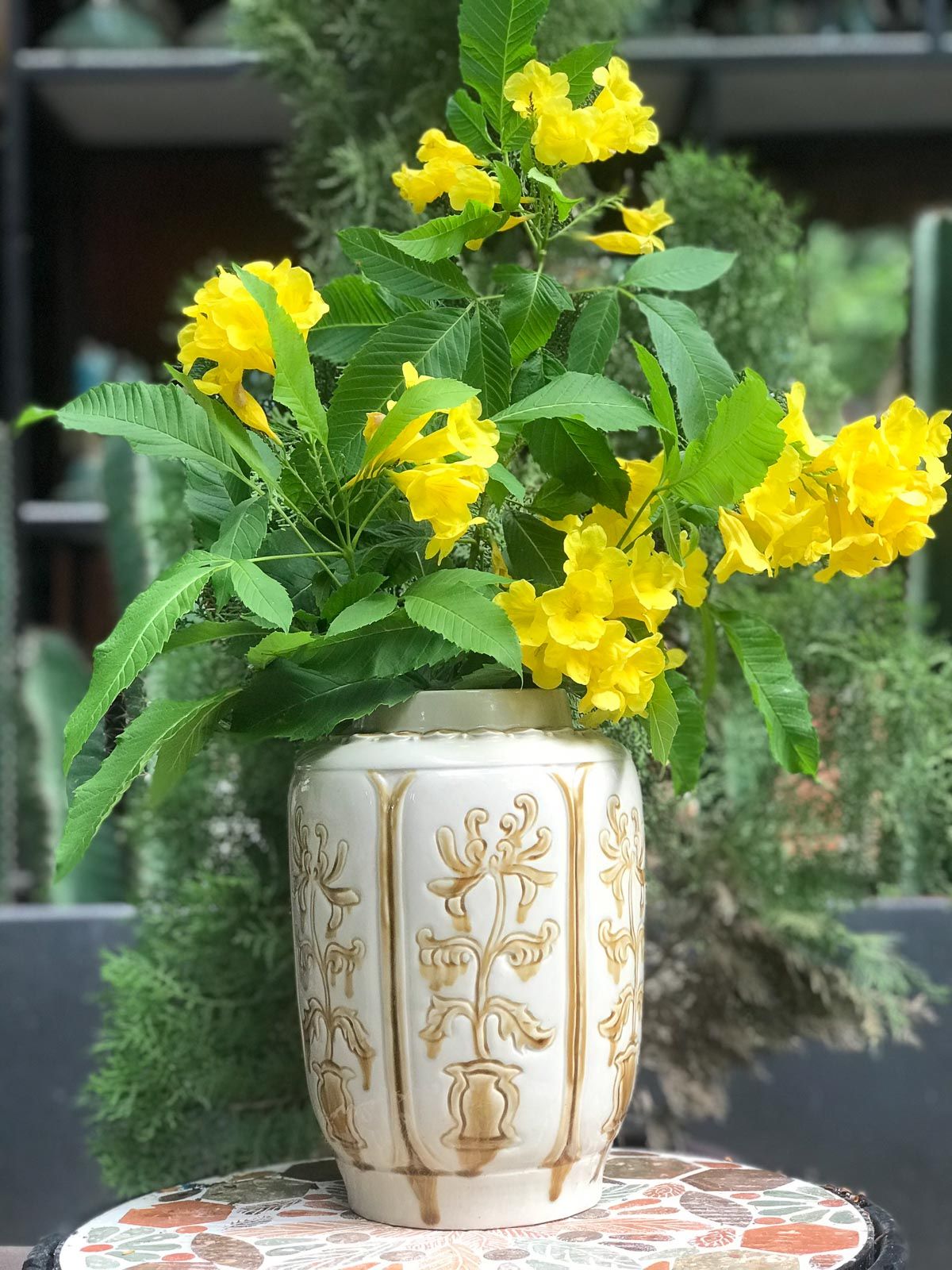 Bình bổ ô hoa cúc, gốm Hiên Vân, H25 cm
