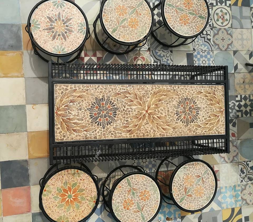 Mosaic cổ điển, đôn ghế cao, H45cm- 08231t36124