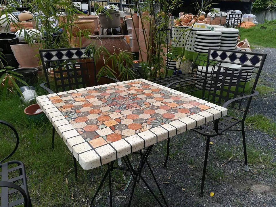 Mosaic cổ điển, bàn gốm vuông, R70cm