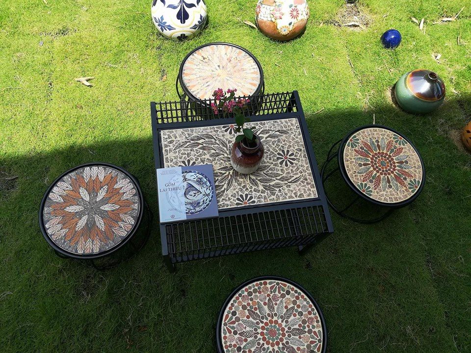 Mosaic cổ điển, bàn gốm sofa, 60 x 60cm