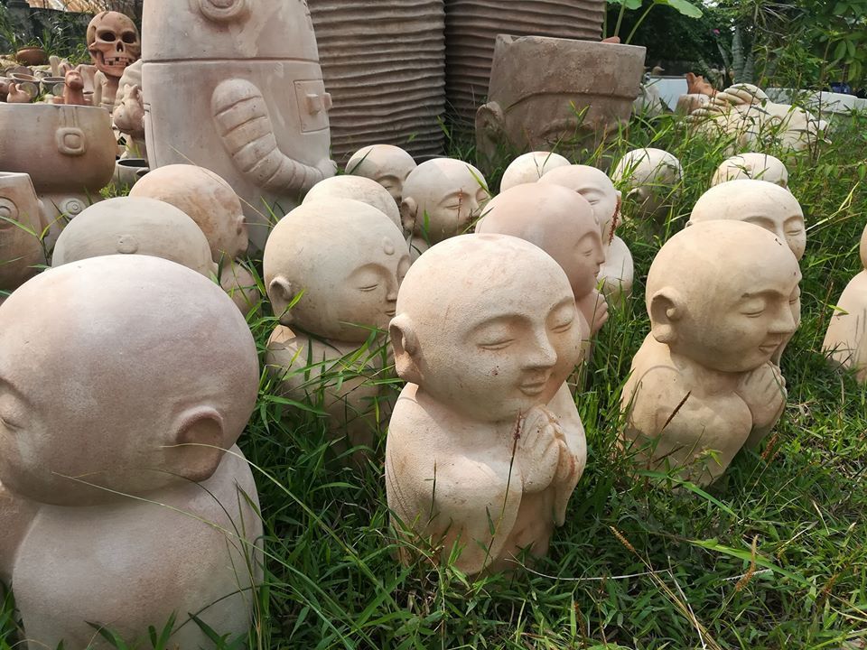 Tượng chú tiểu lớn đất nung, H35cm