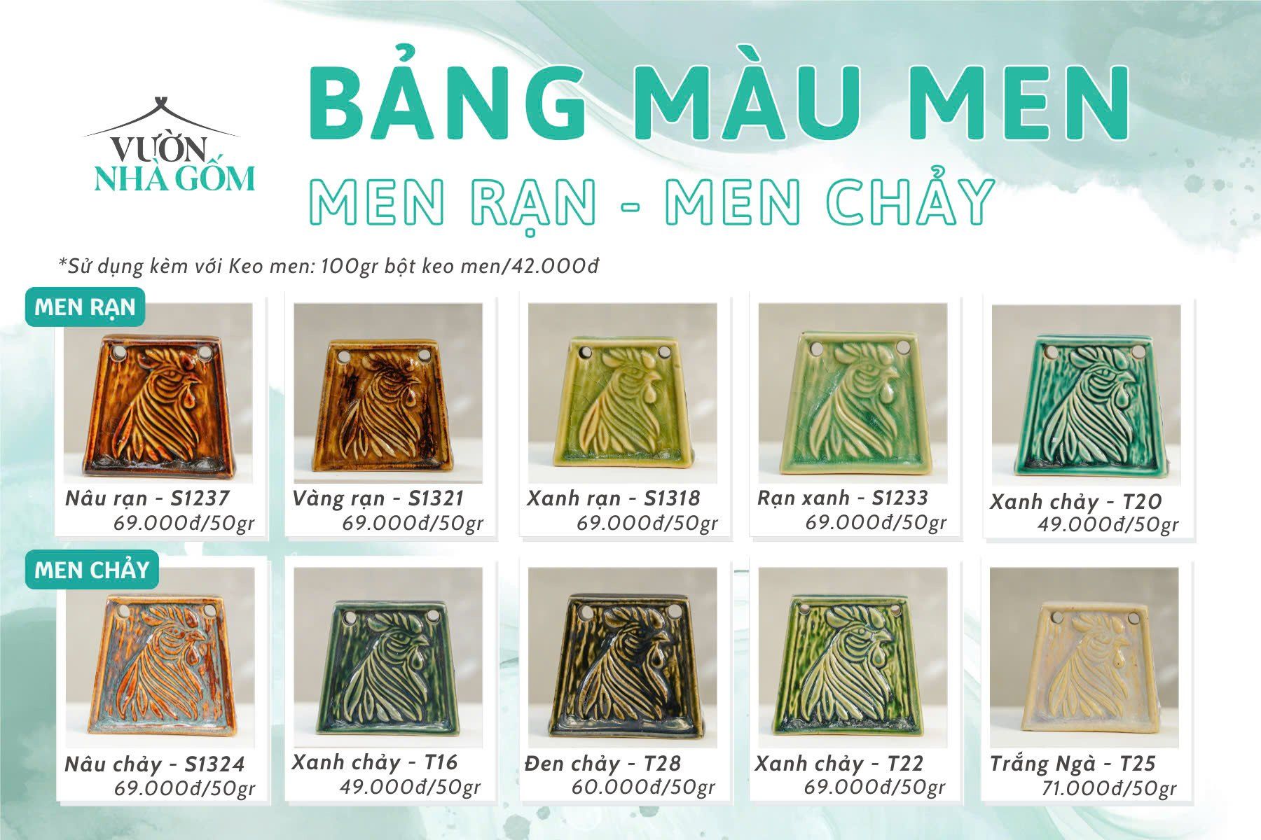 MEN, BỘ MÀU MEN RẠN & CHẢY, MEN PHỦ GỐM