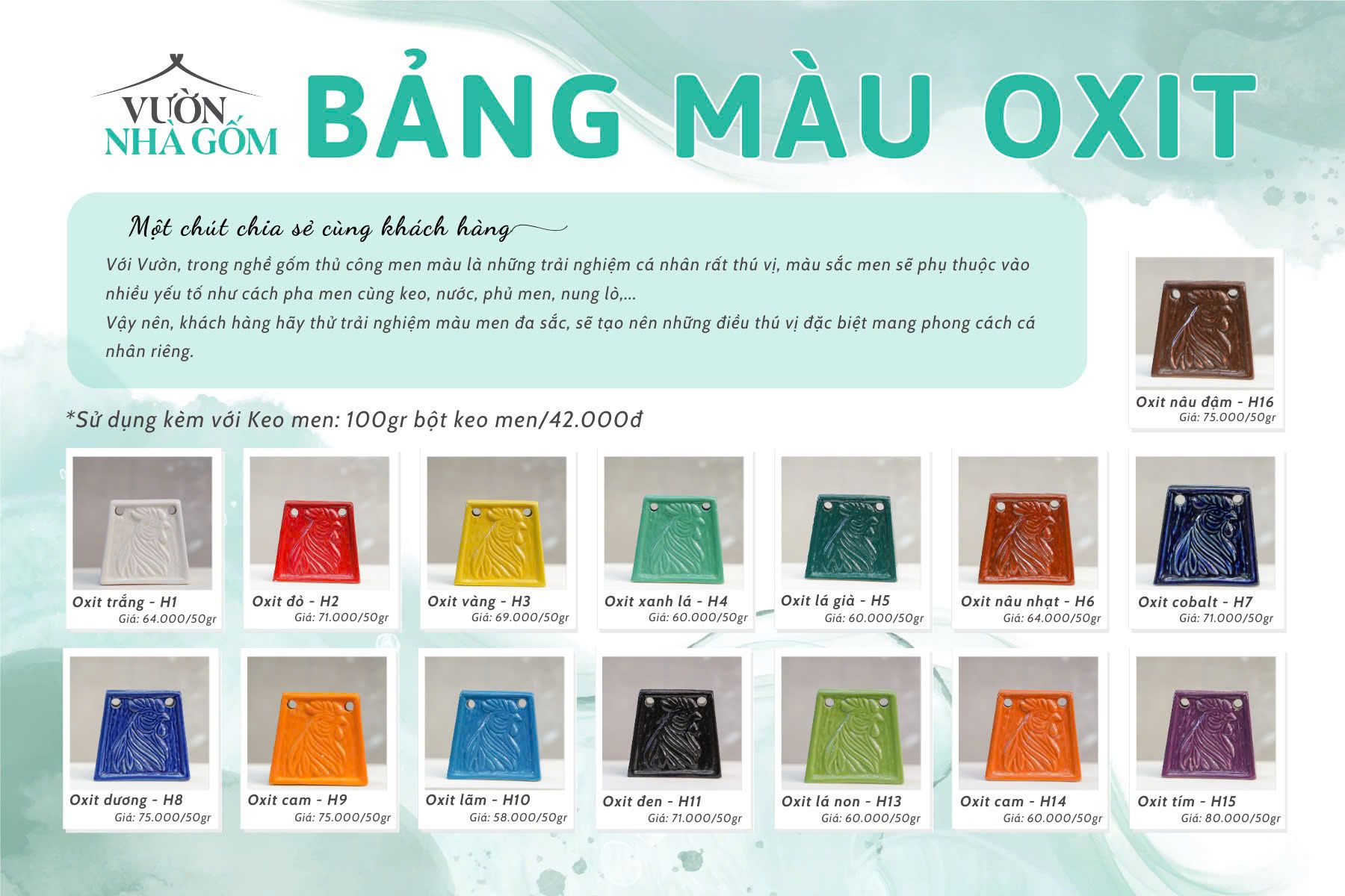 MÀU OXIT CHUYÊN DỤNG VẼ GỐM