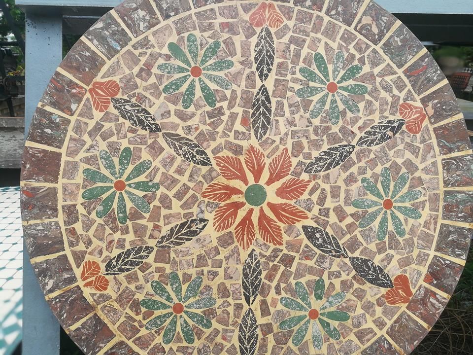 Mosaic cổ điển, bàn gốm tròn, R 70cm
