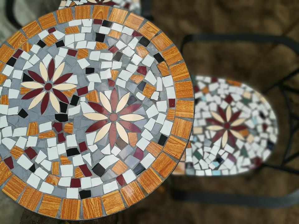 Mosaic hiện đại, bàn gốm tròn, R60cm