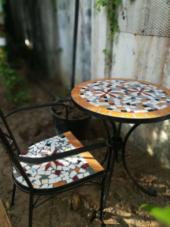 Mosaic hiện đại, bàn gốm tròn, R60cm