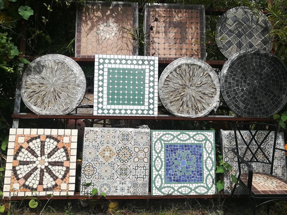 Mosaic hiện đại, bàn gốm tròn, R60cm
