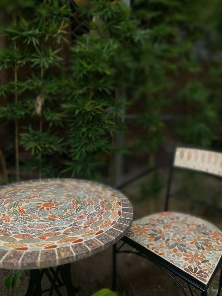  Mosaic cổ điển, ghế ghép gốm có lưng, C65 x R40 cm 