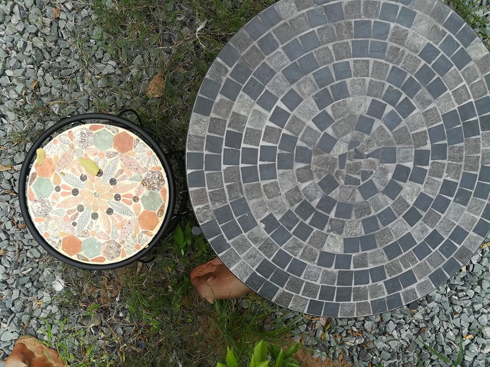 Mosaic hiện đại, bàn gốm tròn, R70cm