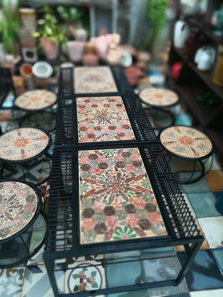 Mosaic cổ điển, bàn gốm sofa, 60 x 60cm