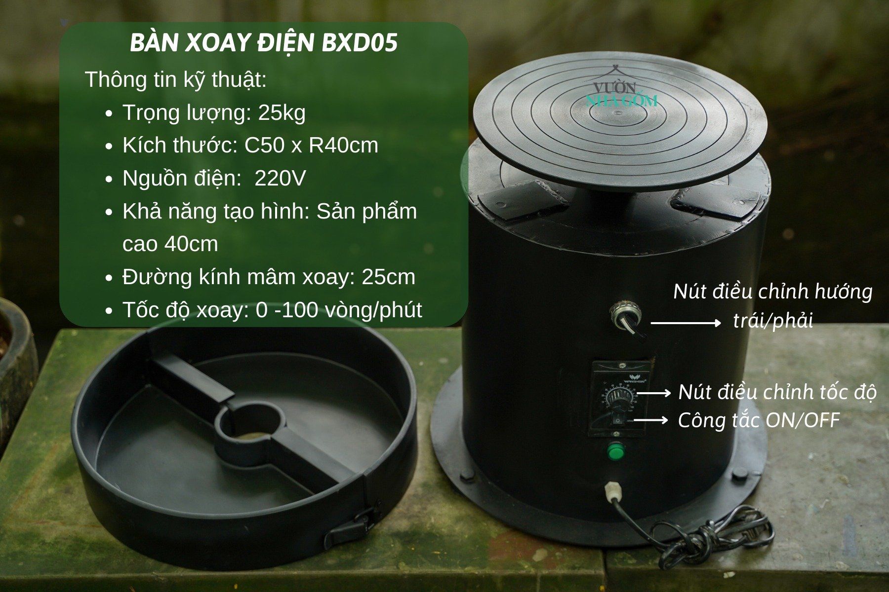 Bàn xoay gốm bằng điện, Model BXD05, dành cho người nhà nghề làm gốm