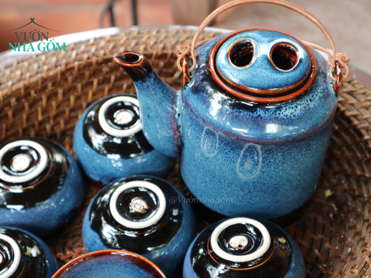 Bộ ấm trà nhỏ 6 tách, màu men 8094