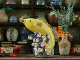 Cá chép vàng may mắn, cá gốm mỹ nghệ chạm lọng thủ công, gốm Nam Bộ, D30 x C35cm 