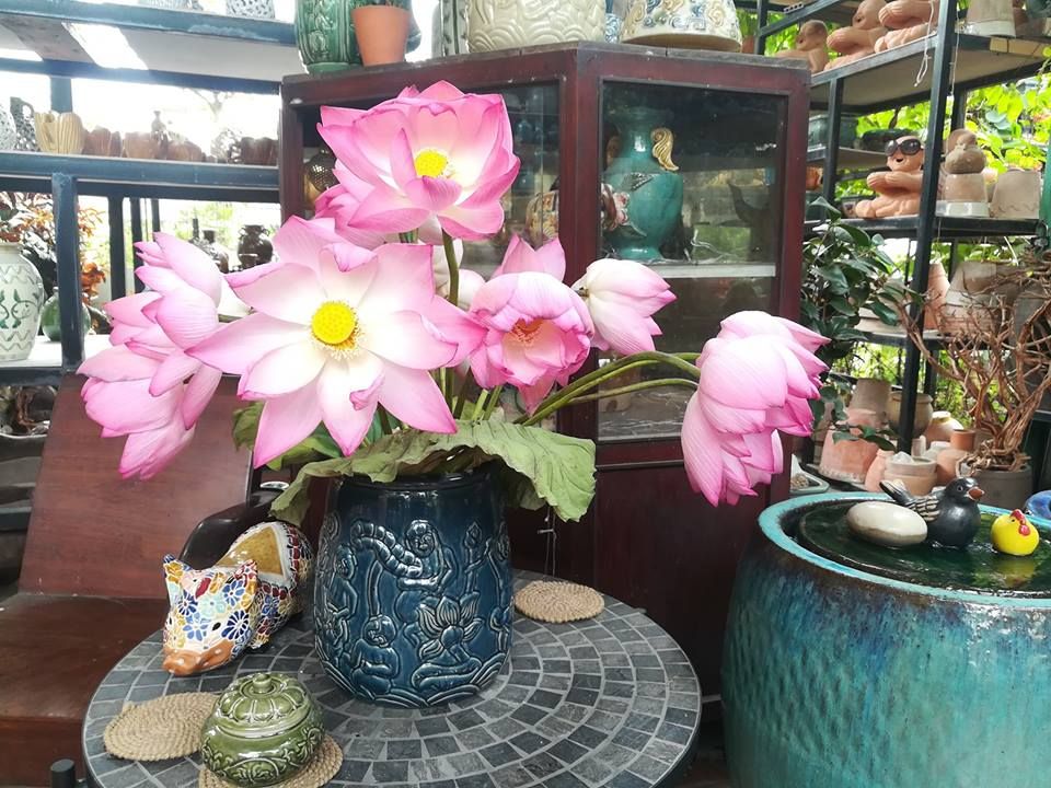 Thạp gốm tắm sen Hiên Vân, H30 cm