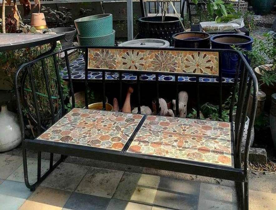Mosaic cổ điển, ghế gốm sofa 2 chổ, 90 x 45 x 35cm- 08230gl2121
