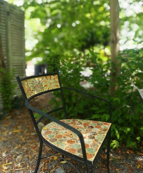  Mosaic cổ điển, ghế ghép gốm có lưng, C65 x R40 cm 