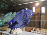  Cá gốm lọng đèn xanh cobalt, gốm thủ công Nam Bộ, C48xD45 cm 